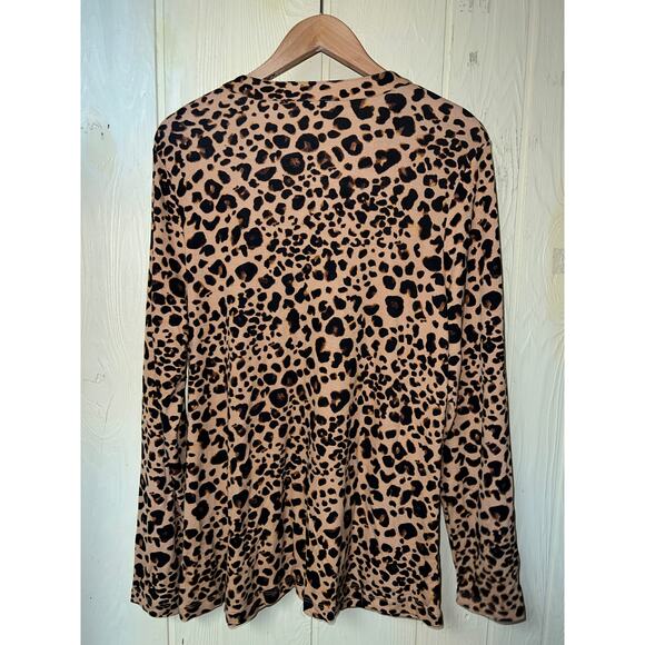 Isaac Mizrahi Live Top Womens Large Stretch Leopard Blouse Swing Tunic Classy - Picture 8 of 11